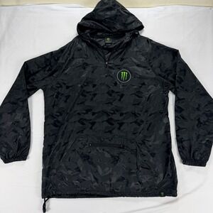 Monster Energy Camo Anorak Jacket Hooded Half Zip Windbreaker Black 2XL